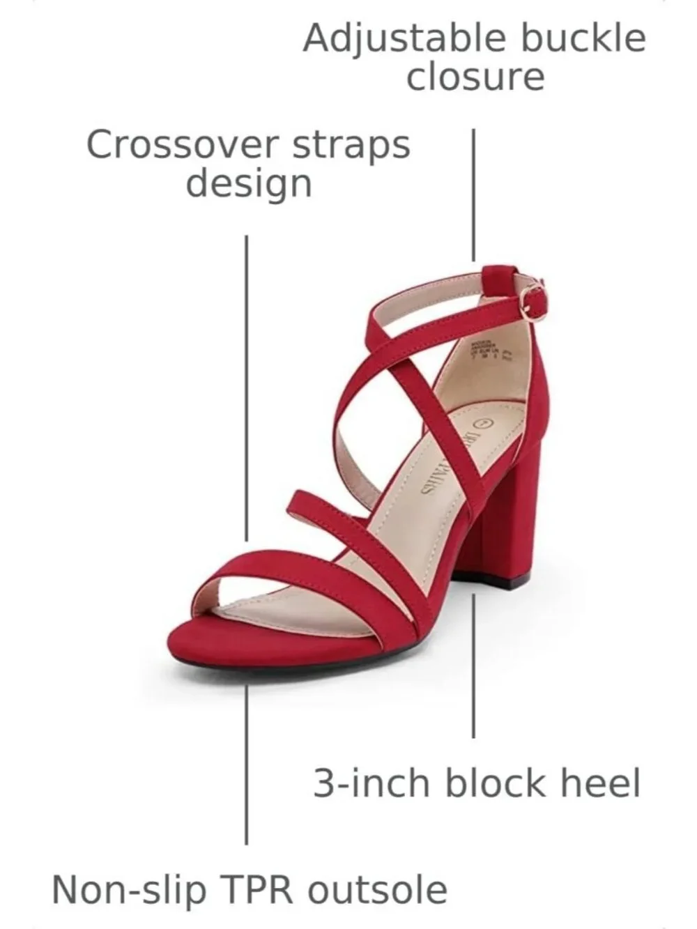 Women's Red Suede Block Chunky Heels Sandals Suitable Open Toe Cross Strap Shoes